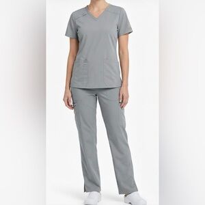BUNDLE Dickies Women's Light Gray Straight-Leg Cargo Scrub Pants and Top